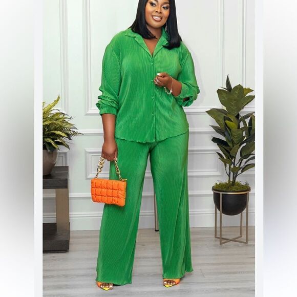 ⭕️ Pajama  Style Matching Set Emerald Green Size Medium - Picture 8 of 8